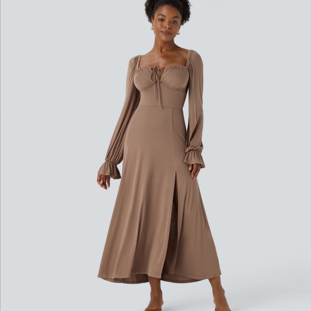 Elegant Brown Long Sleeve Dress